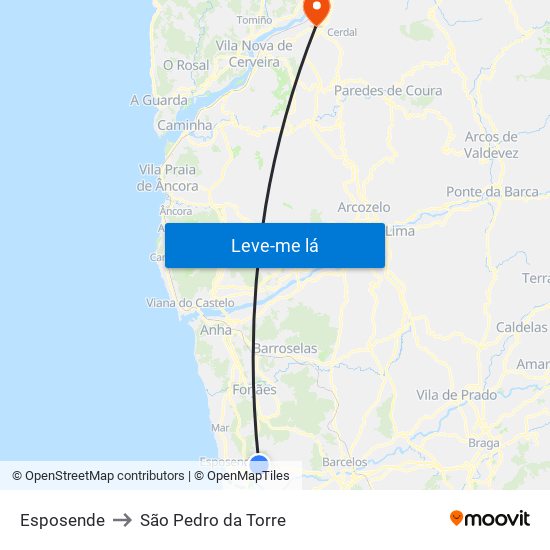 Esposende to São Pedro da Torre map