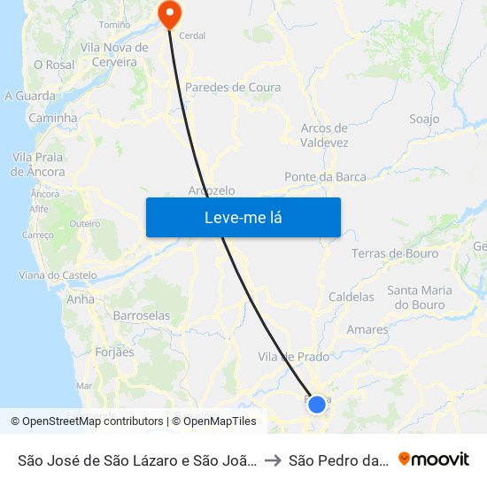 São José de São Lázaro e São João do Souto to São Pedro da Torre map