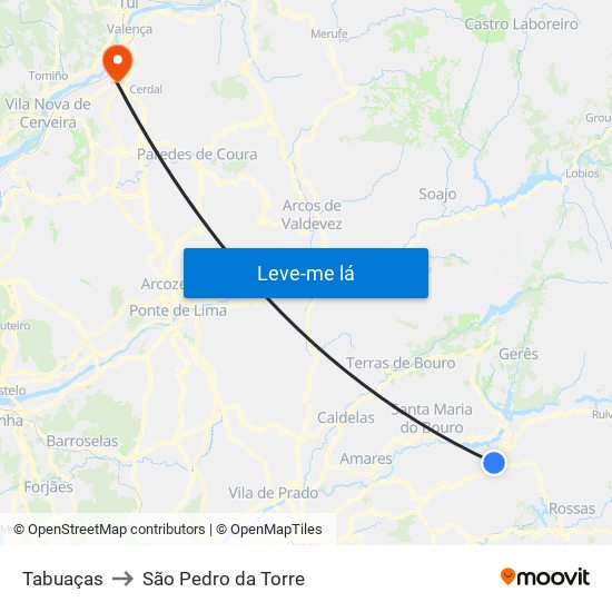 Tabuaças to São Pedro da Torre map