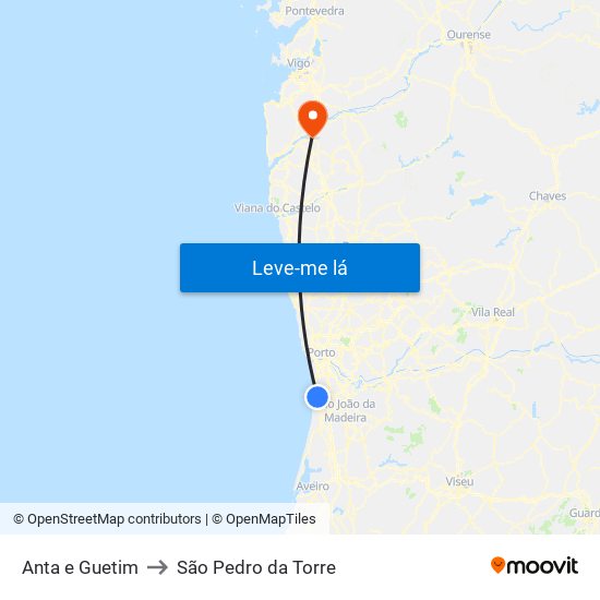 Anta e Guetim to São Pedro da Torre map
