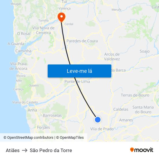 Atiães to São Pedro da Torre map