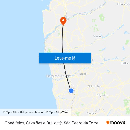 Gondifelos, Cavalões e Outiz to São Pedro da Torre map