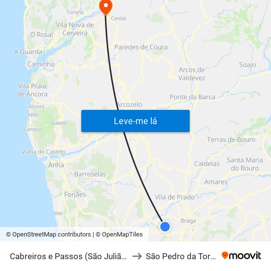 Cabreiros e Passos (São Julião) to São Pedro da Torre map