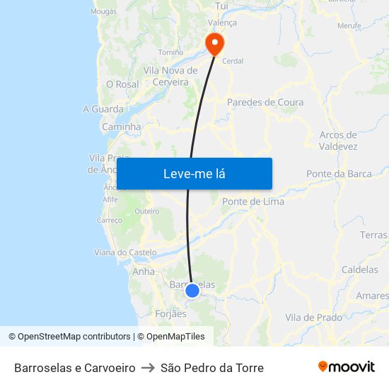 Barroselas e Carvoeiro to São Pedro da Torre map