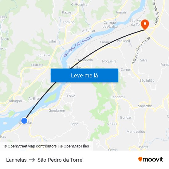 Lanhelas to São Pedro da Torre map