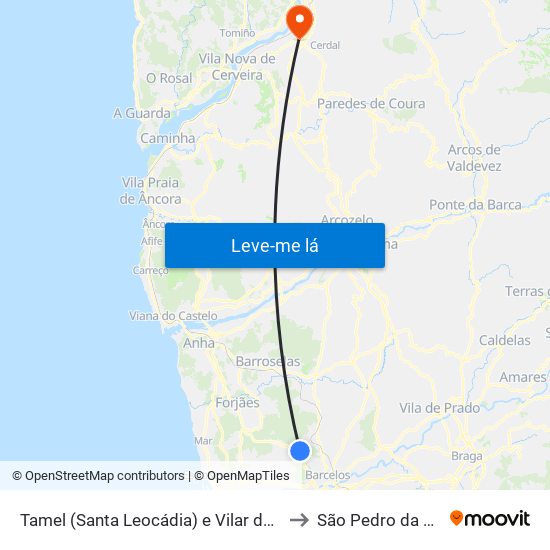 Tamel (Santa Leocádia) e Vilar do Monte to São Pedro da Torre map