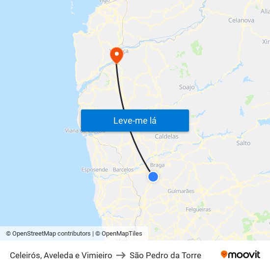 Celeirós, Aveleda e Vimieiro to São Pedro da Torre map