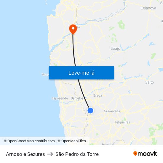 Arnoso e Sezures to São Pedro da Torre map