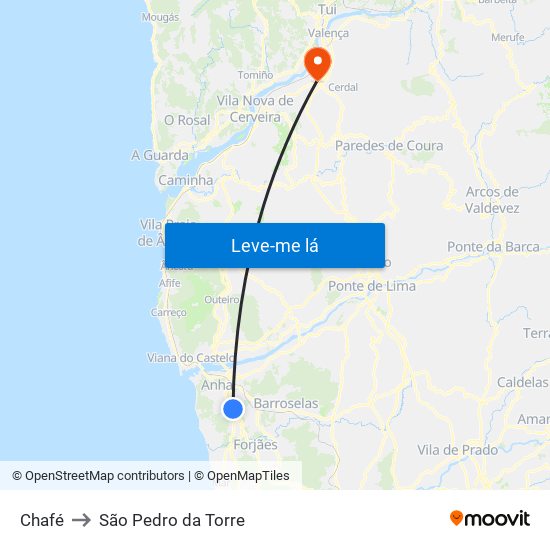 Chafé to São Pedro da Torre map