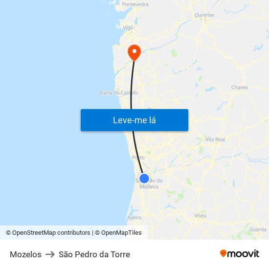 Mozelos to São Pedro da Torre map