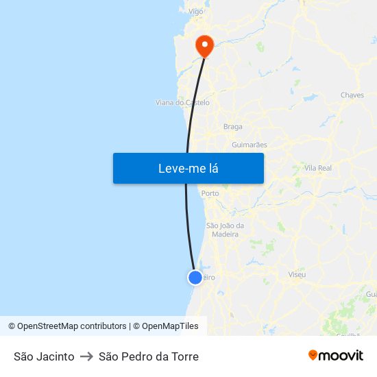 São Jacinto to São Pedro da Torre map