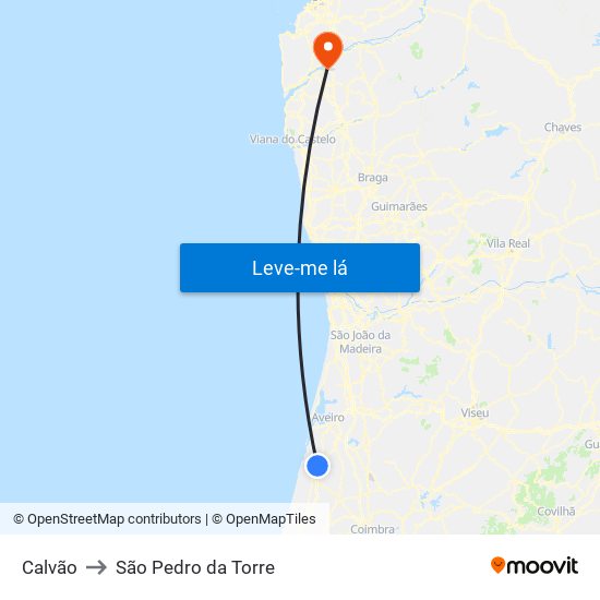 Calvão to São Pedro da Torre map