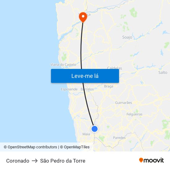 Coronado to São Pedro da Torre map