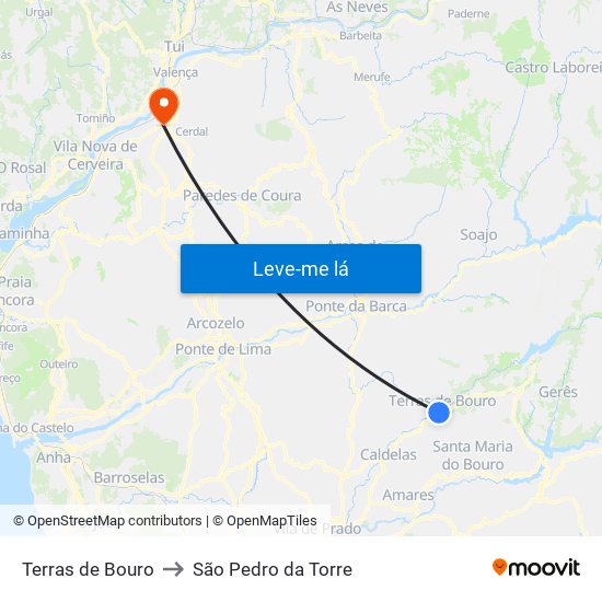 Terras de Bouro to São Pedro da Torre map