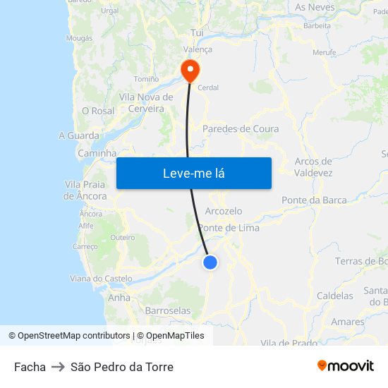 Facha to São Pedro da Torre map