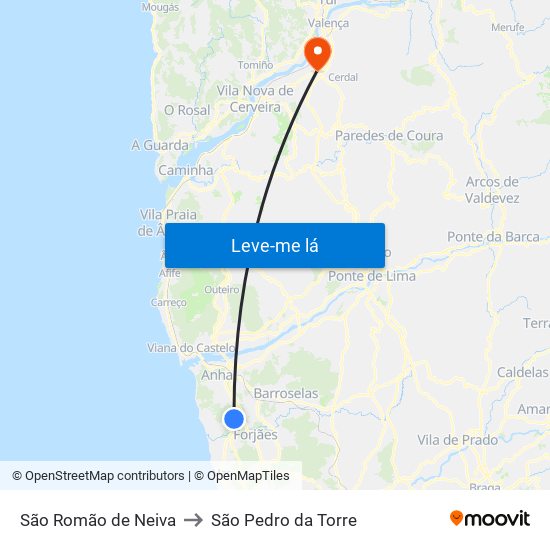 São Romão de Neiva to São Pedro da Torre map