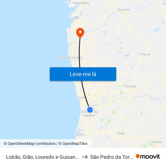 Lobão, Gião, Louredo e Guisande to São Pedro da Torre map
