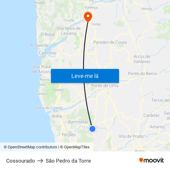 Cossourado to São Pedro da Torre map