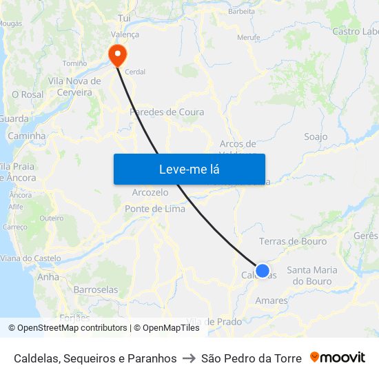 Caldelas, Sequeiros e Paranhos to São Pedro da Torre map