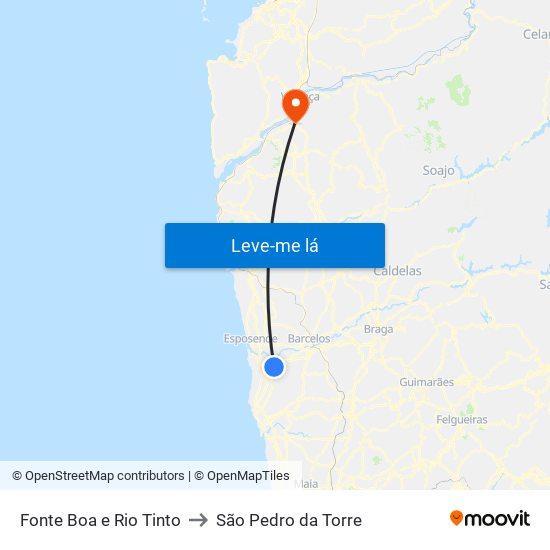 Fonte Boa e Rio Tinto to São Pedro da Torre map