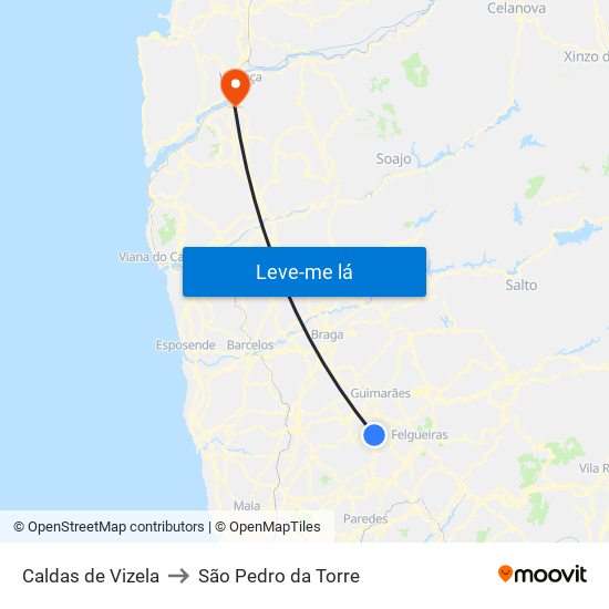 Caldas de Vizela to São Pedro da Torre map