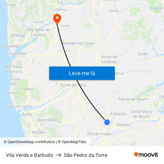 Vila Verde e Barbudo to São Pedro da Torre map