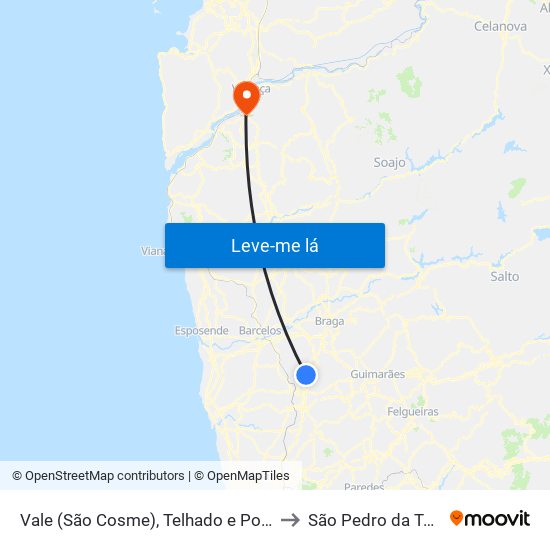 Vale (São Cosme), Telhado e Portela to São Pedro da Torre map