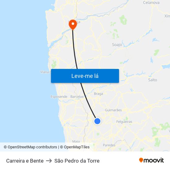 Carreira e Bente to São Pedro da Torre map