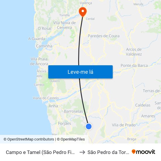 Campo e Tamel (São Pedro Fins) to São Pedro da Torre map