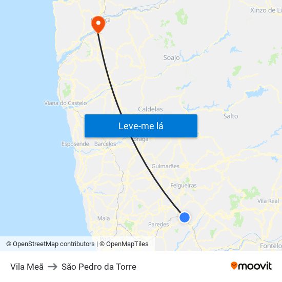 Vila Meã to São Pedro da Torre map