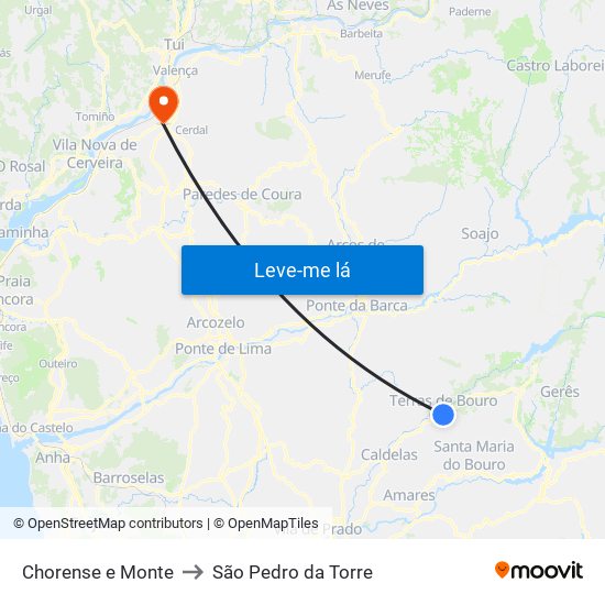 Chorense e Monte to São Pedro da Torre map