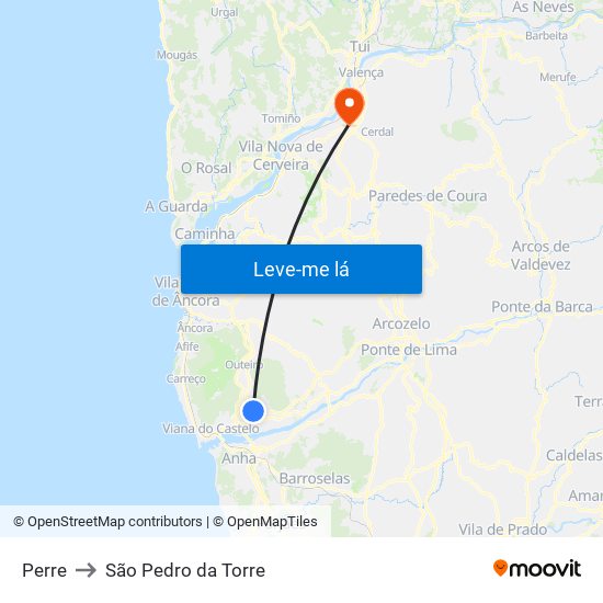 Perre to São Pedro da Torre map