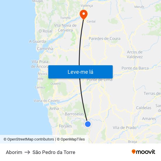 Aborim to São Pedro da Torre map