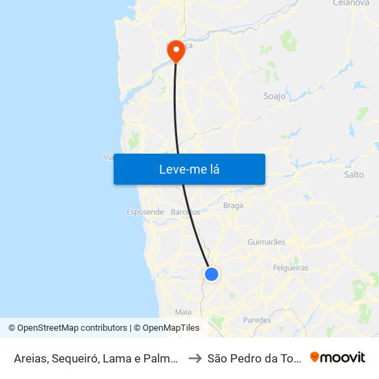 Areias, Sequeiró, Lama e Palmeira to São Pedro da Torre map