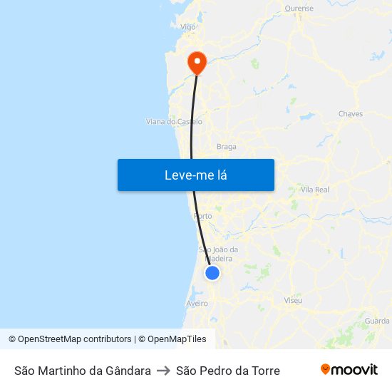 São Martinho da Gândara to São Pedro da Torre map