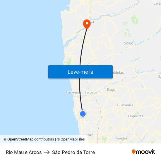 Rio Mau e Arcos to São Pedro da Torre map