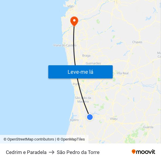 Cedrim e Paradela to São Pedro da Torre map