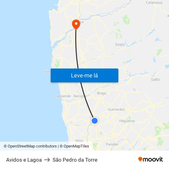 Avidos e Lagoa to São Pedro da Torre map