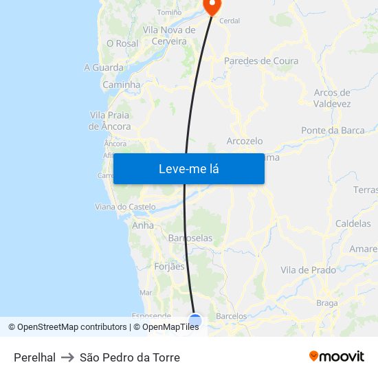 Perelhal to São Pedro da Torre map