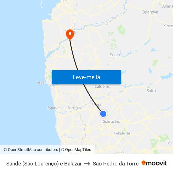 Sande (São Lourenço) e Balazar to São Pedro da Torre map