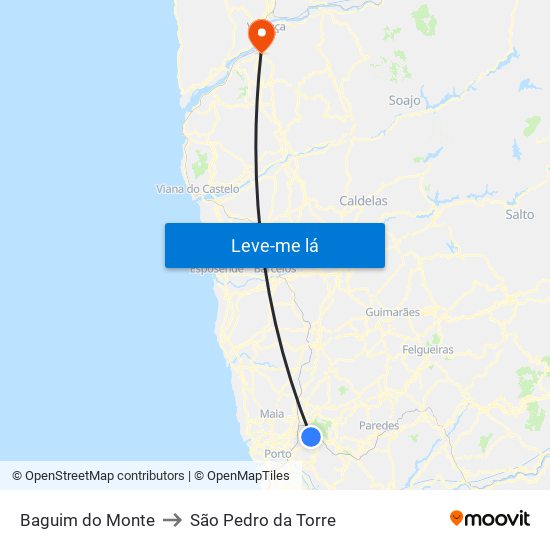 Baguim do Monte to São Pedro da Torre map