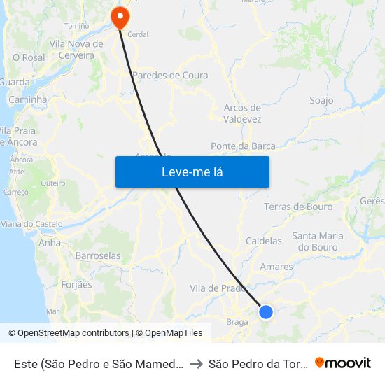 Este (São Pedro e São Mamede) to São Pedro da Torre map