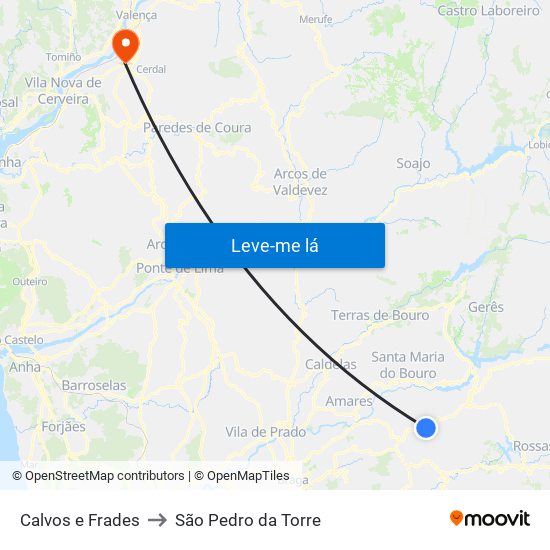 Calvos e Frades to São Pedro da Torre map