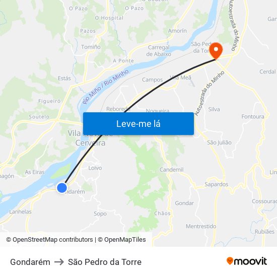 Gondarém to São Pedro da Torre map