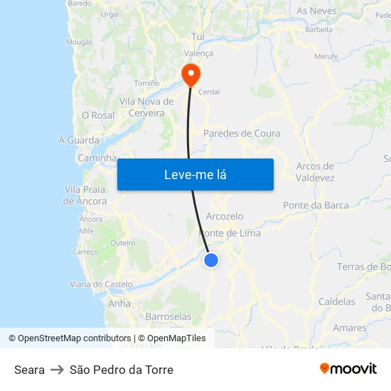 Seara to São Pedro da Torre map