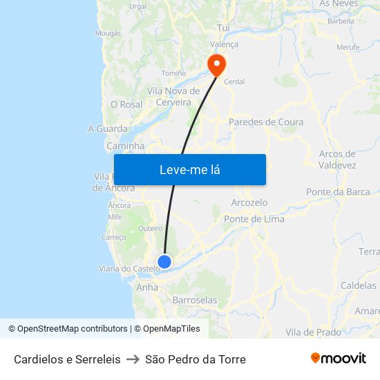Cardielos e Serreleis to São Pedro da Torre map