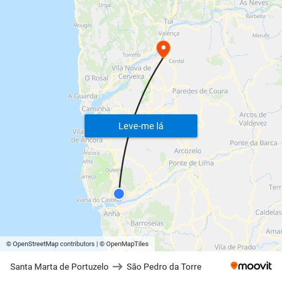 Santa Marta de Portuzelo to São Pedro da Torre map