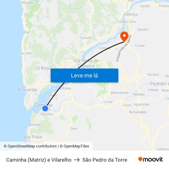 Caminha (Matriz) e Vilarelho to São Pedro da Torre map