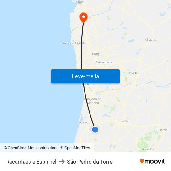 Recardães e Espinhel to São Pedro da Torre map