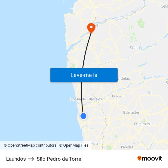 Laundos to São Pedro da Torre map